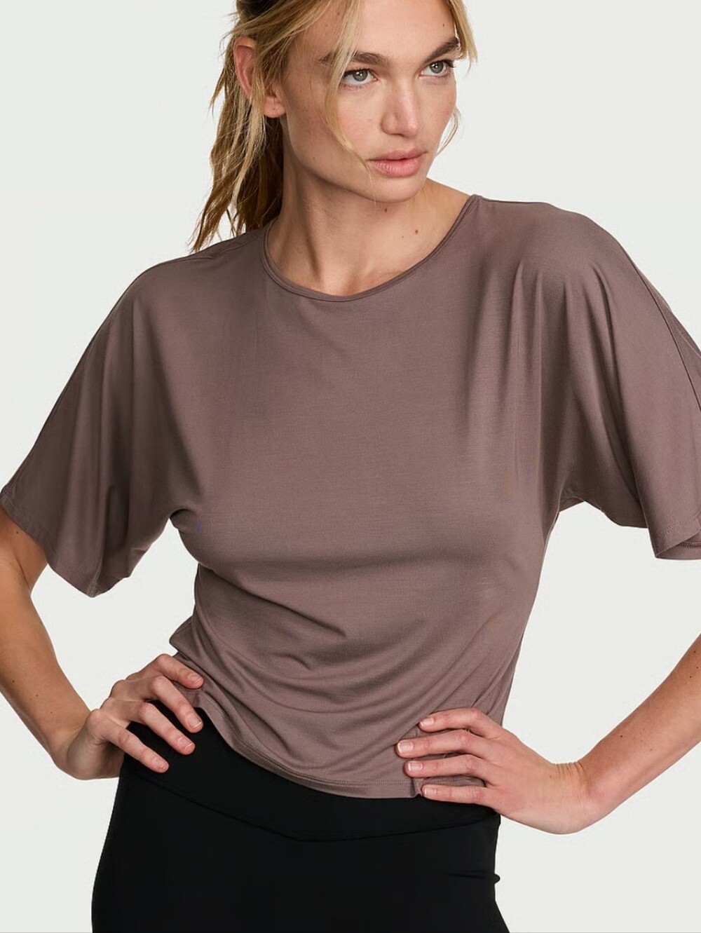 VSX Drapey Knit Side-Ruched Tee Sz Small NWT Cloudy Grey